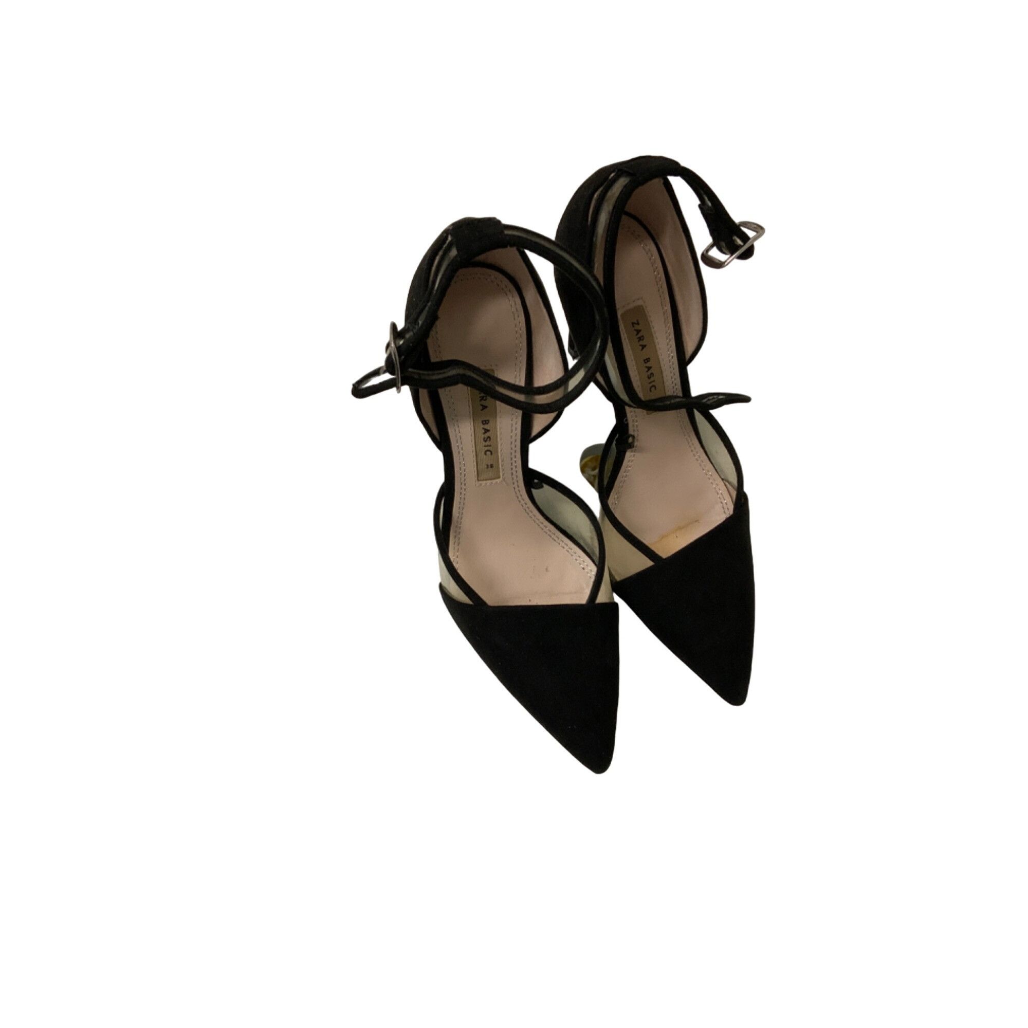 Zara Zara Black Sueded Heels With Clear Contrast Detail & Ankle S Size US 8 / IT 38 - 2 Thumbnail
