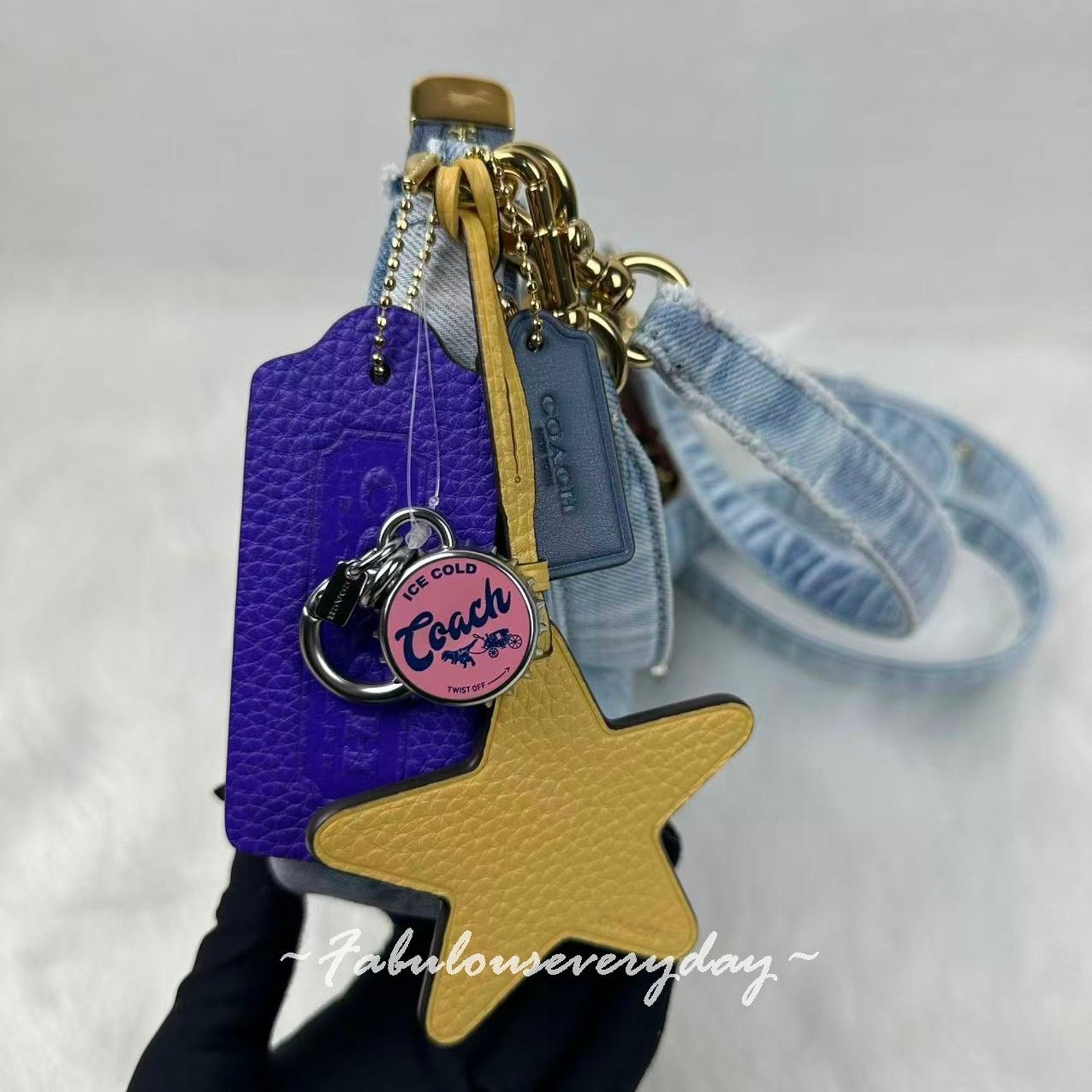 Coach Coach Teri Shoulder Loved Denim Charms Gold/Light Indigo Size ONE SIZE - 5 Thumbnail