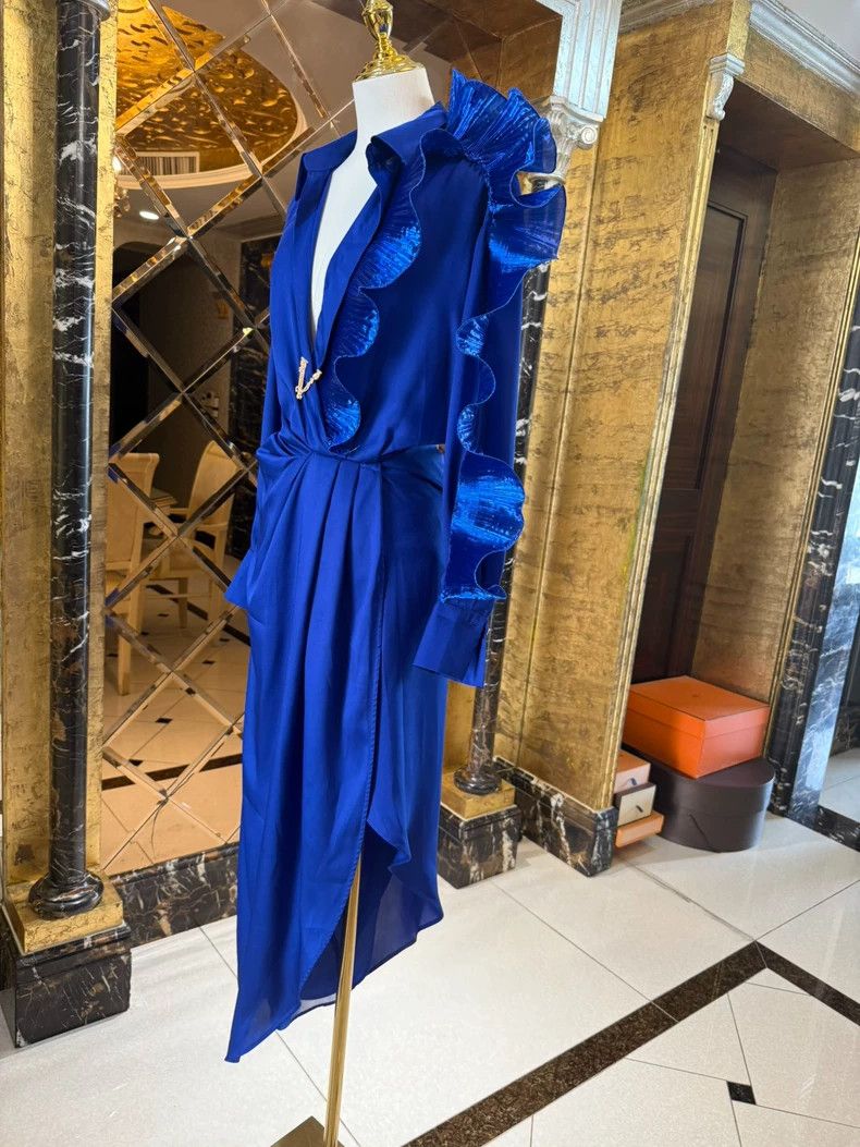 Versace Versace Electric sapphire blue sexy deep V asymmetrical dr Size M / US 6-8 / IT 42-44 - 9 Thumbnail