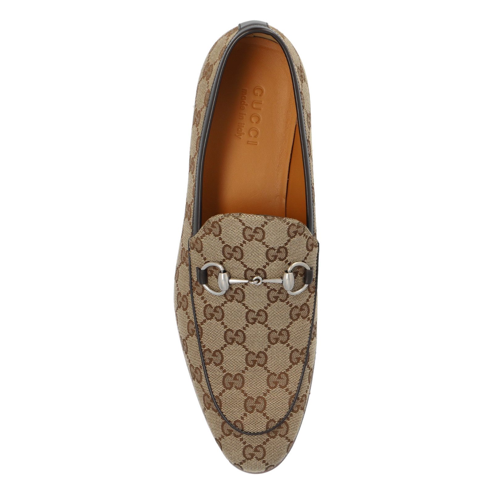 GUCCI Horsebit Men's Beige And Ebony GG Canvas Loafers New (