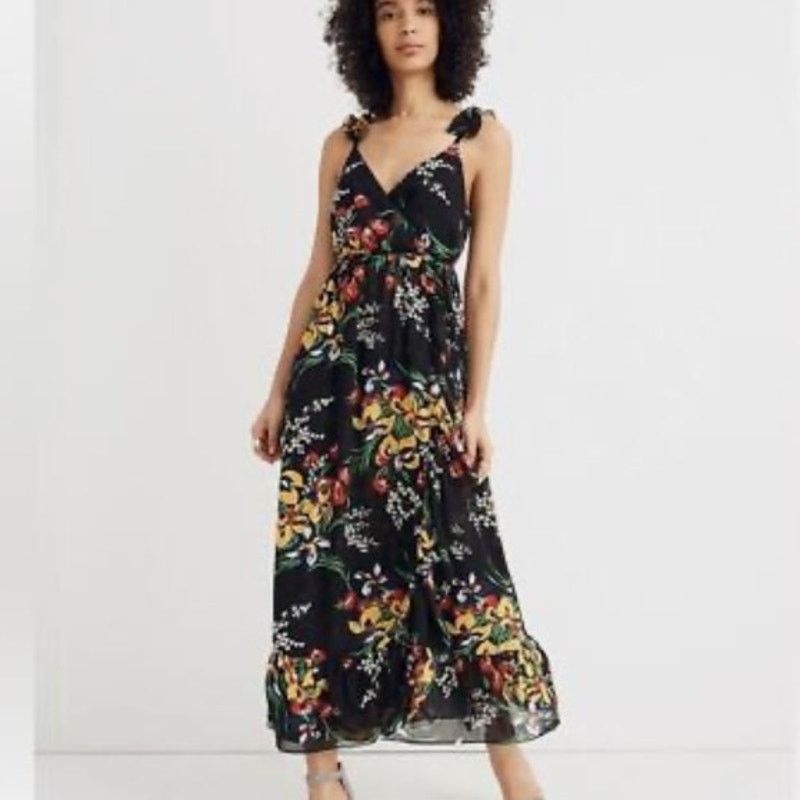 Madewell Madewell Ruffle-Strap Wrap Black SunDress in Black Orchid 12 Size XL / US 12-14 / IT 48-50 - 16 Thumbnail