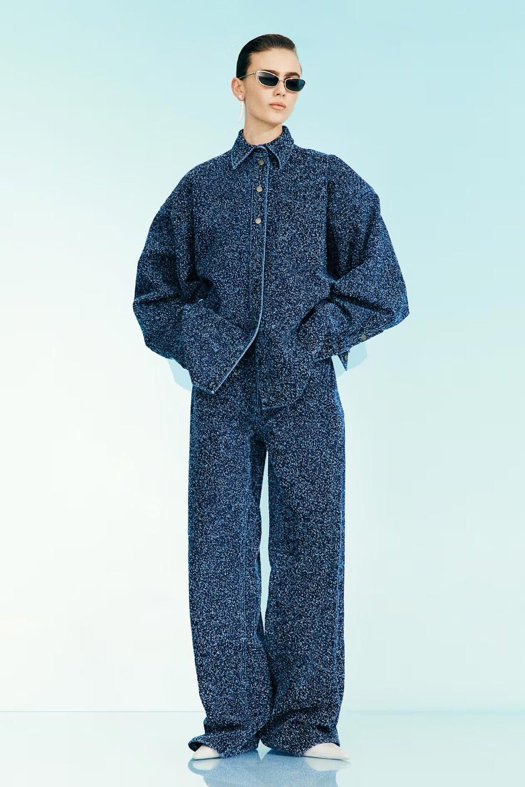 H&M H&M Studio 2025 Wide Bouclé Denim Jeans blue pants 40 12 Size 32" / US 10 / IT 46 - 2 Thumbnail