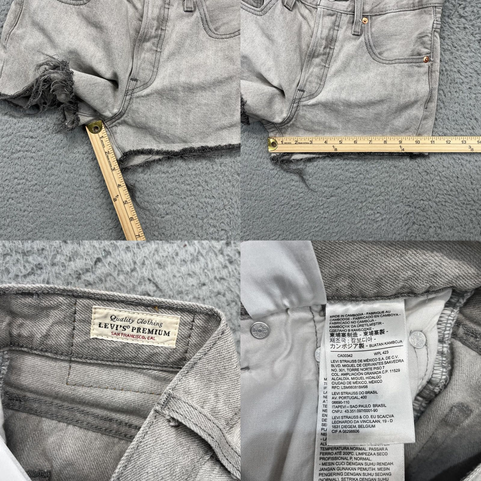 Levi's Levis 501 Cutoff Shorts Womens 25 Gray Denim Button Fly High Rise Frayed Hem 100% Cotton Vintage Style Size 42" / US 20 - 9 Thumbnail