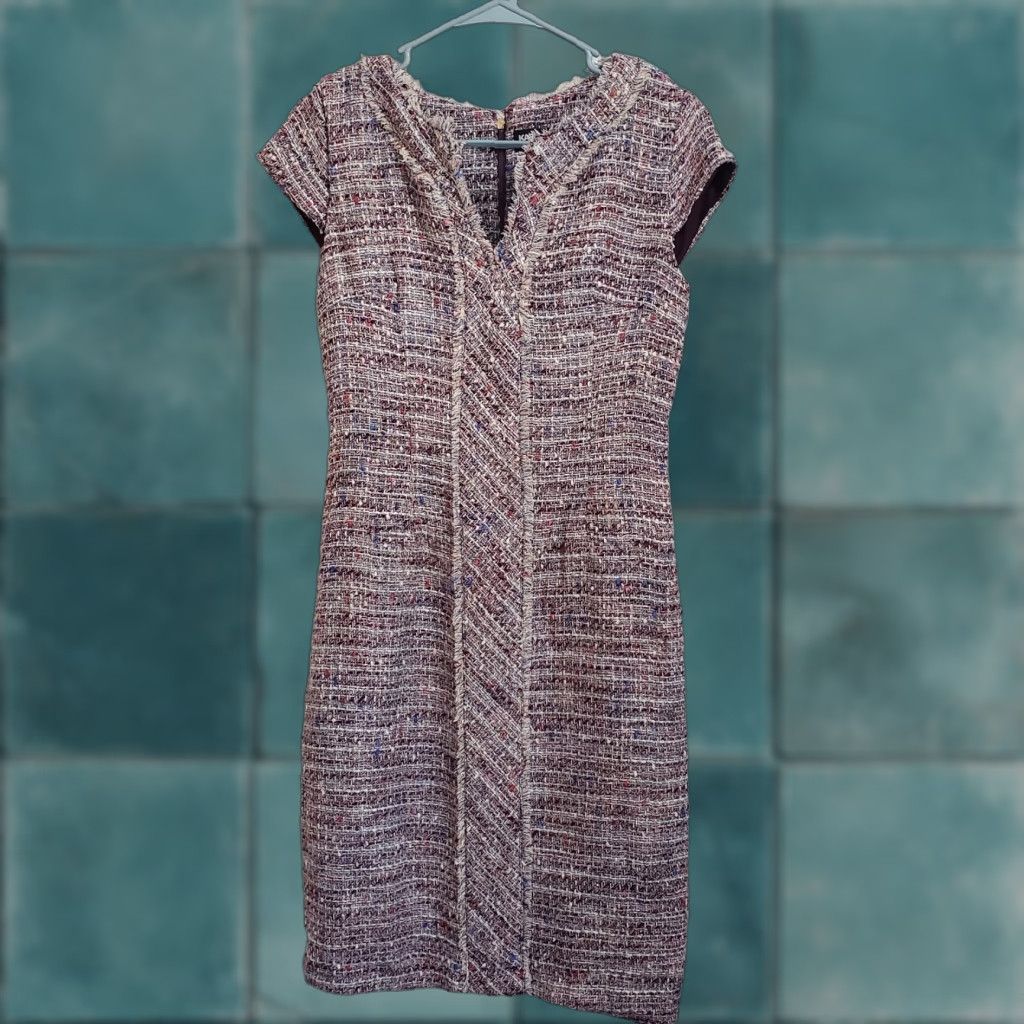 Karl Lagerfeld Karl Lagerfeld Dress Women 2 Purple Fringe Tweed Sheath Knee Length Zipper Back Lined Cap Sleeve V-Neck Size XS / US 0-2 / IT 36-38 - 1 Thumbnail