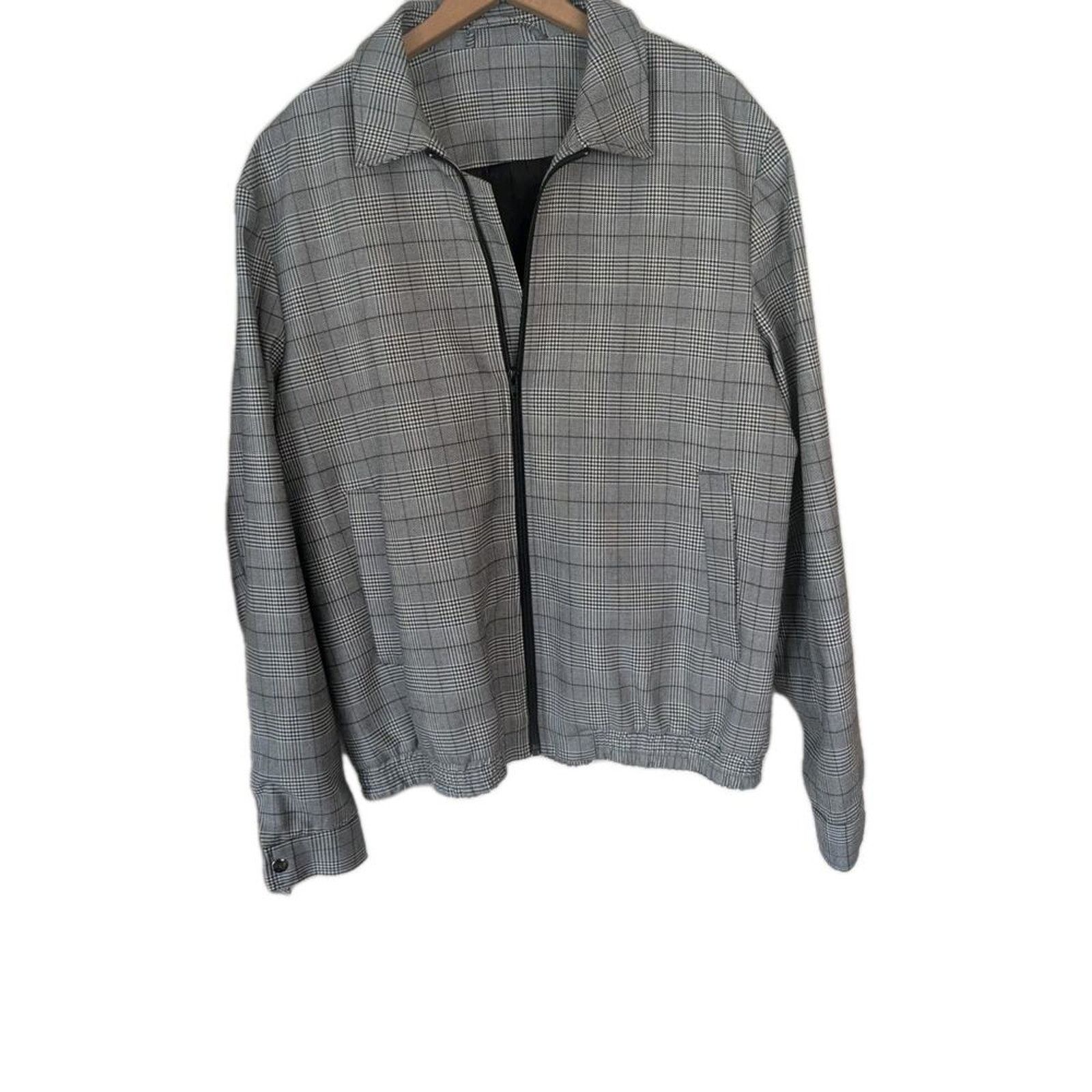 Topman Topman Plaid Zip Jacket Mens L Gray Check Lightweight Coat Size US L / EU 52-54 / 3 - 3 Thumbnail