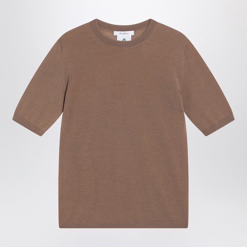 Max Mara Hazelnut-Coloured Crew Neck Sweater In Wool