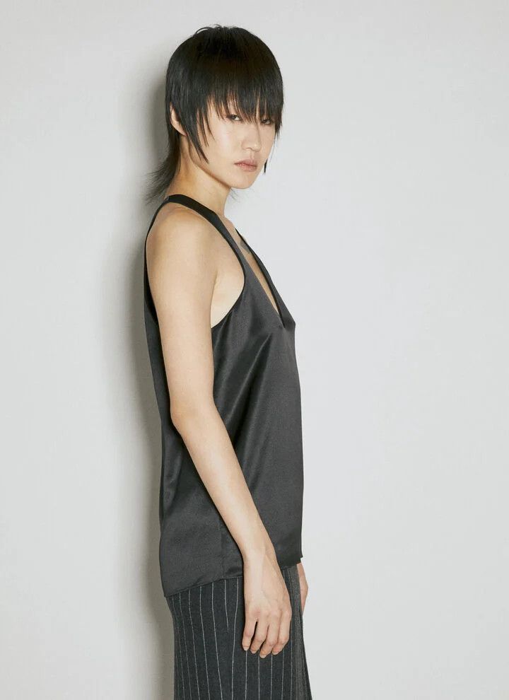 Saint Laurent Paris oc11z1025 Tank Top in Silk Satin Crepe in Black Size S / US 4 / IT 40 - 4 Thumbnail