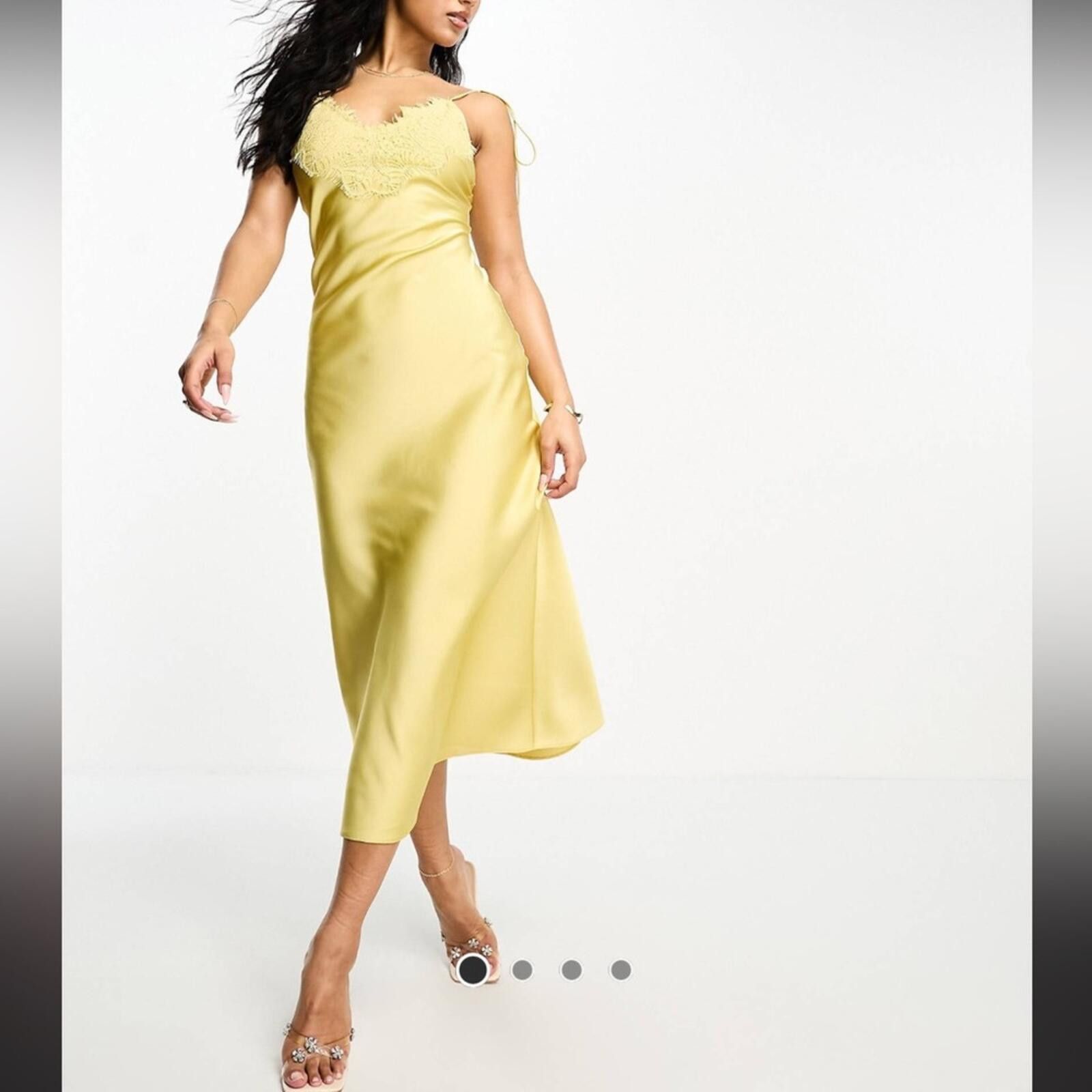 Asos Aria Cove / Satin Lace Trim Midi Dress / Yellow Size XS / US 0-2 / IT 36-38 - 1 Thumbnail