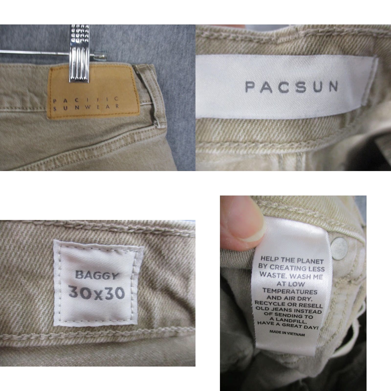Pacsun Pacsun Baggy Jeans Mens 30x30 Khaki Straight Leg Denim Pants Beige 30 Inseam 30 Waist 30 Regular Cotton Spandex Zip Button Flaws Stain Size US 30 / EU 46 - 8 Thumbnail