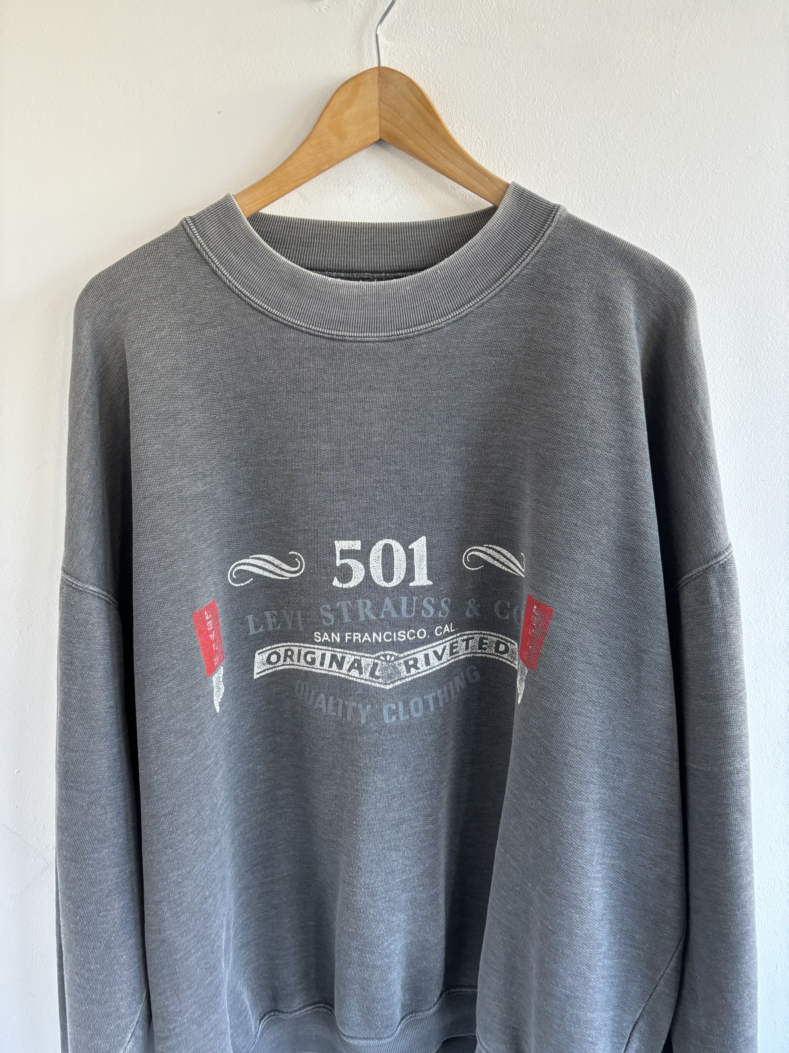 Levi's × Levi's Vintage Clothing Vintage 80s Levis 501 Washed Grey Sweatshirt Size US L / EU 52-54 / 3 - 2 Thumbnail