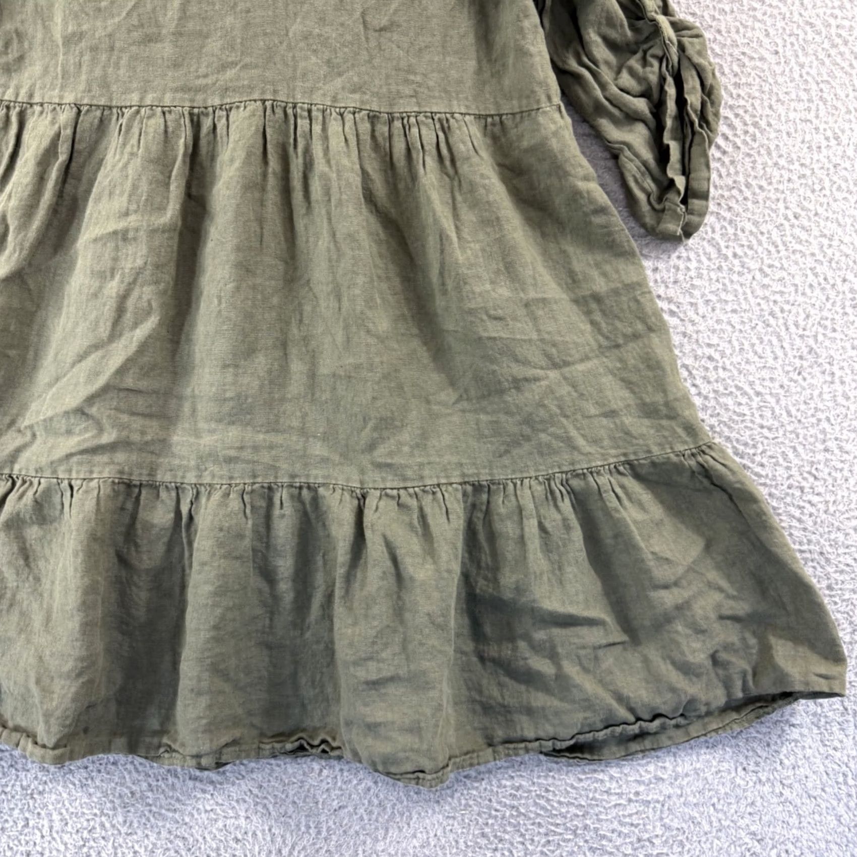 Vintage Bellambra Dress Women Medium Green Linen Trapeze Midi Boho Italy Violet 3/4 Sleeve Roll Tab Sleeve V-Neck Casual Travel Pattern Solid Lightweight Size M / US 6-8 / IT 42-44 - 2 Thumbnail