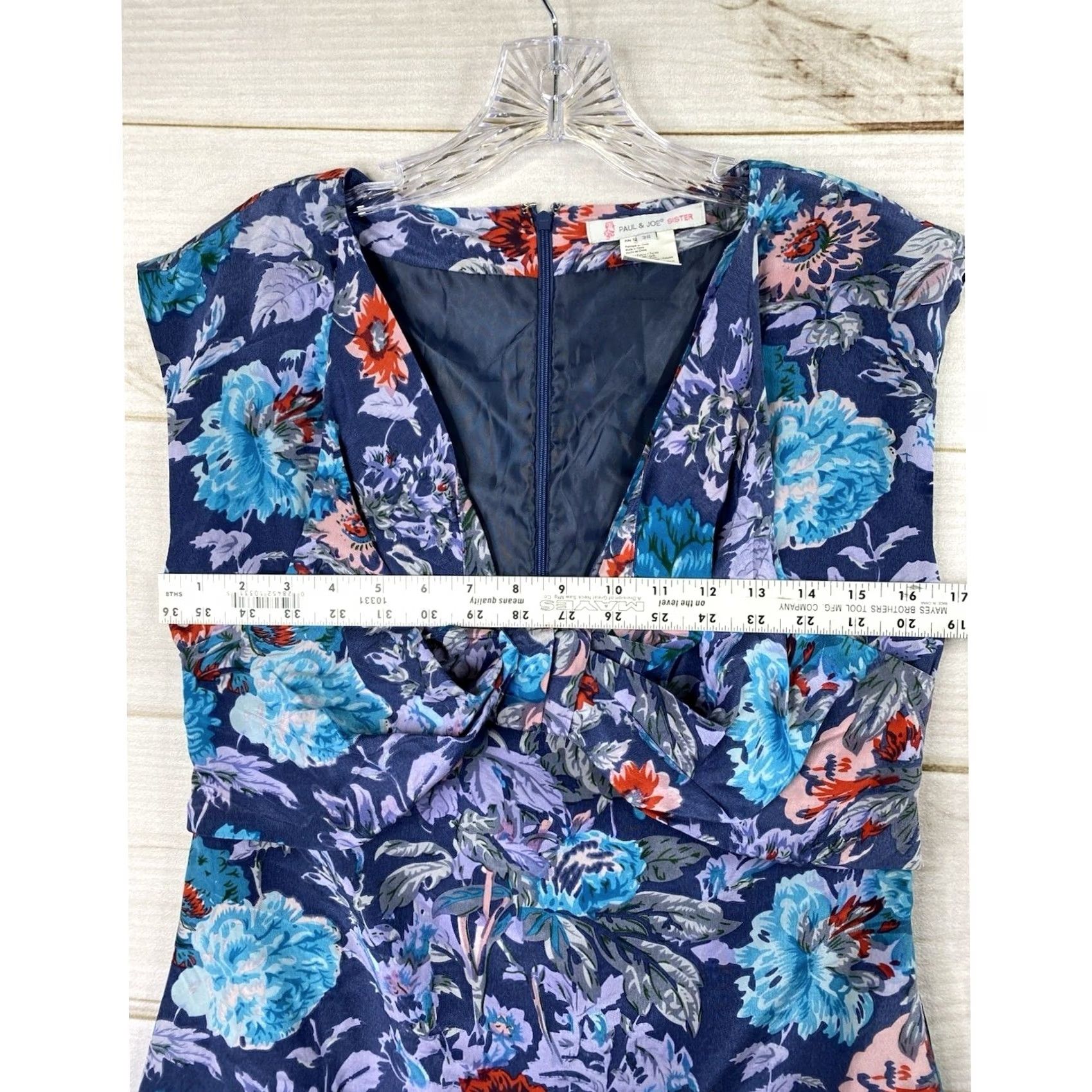 Paul & Joe Paul & Joe Sister Dress Womens 38 M/6 Blue Floral 100% Silk Deep V Neck Boho Sleeveless Knee Length Dress Mens Womens Girls Boys Size M / US 6-8 / IT 42-44 - 6 Thumbnail