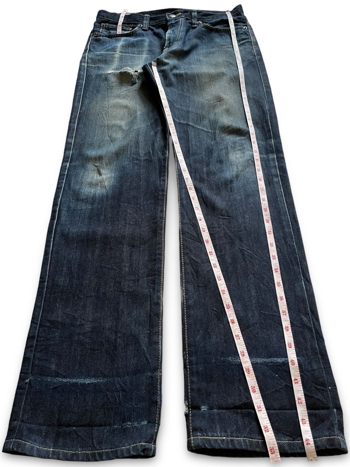 Edwin Vintage Japan Edwin 403 Indigo Distressed Loose Jeans Size US 34 / EU 50 - 12 Thumbnail