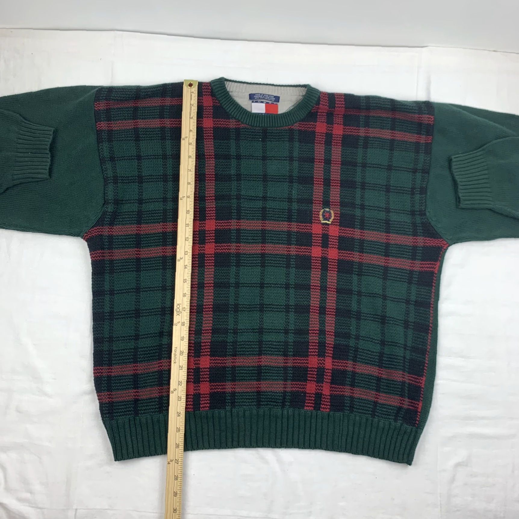Tommy Hilfiger VINTAGE Tommy Hilfiger Sweater Men XL Green Plaid Knit Crewneck Pullover Logo 90s Size US XL / EU 56 / 4 - 3 Thumbnail
