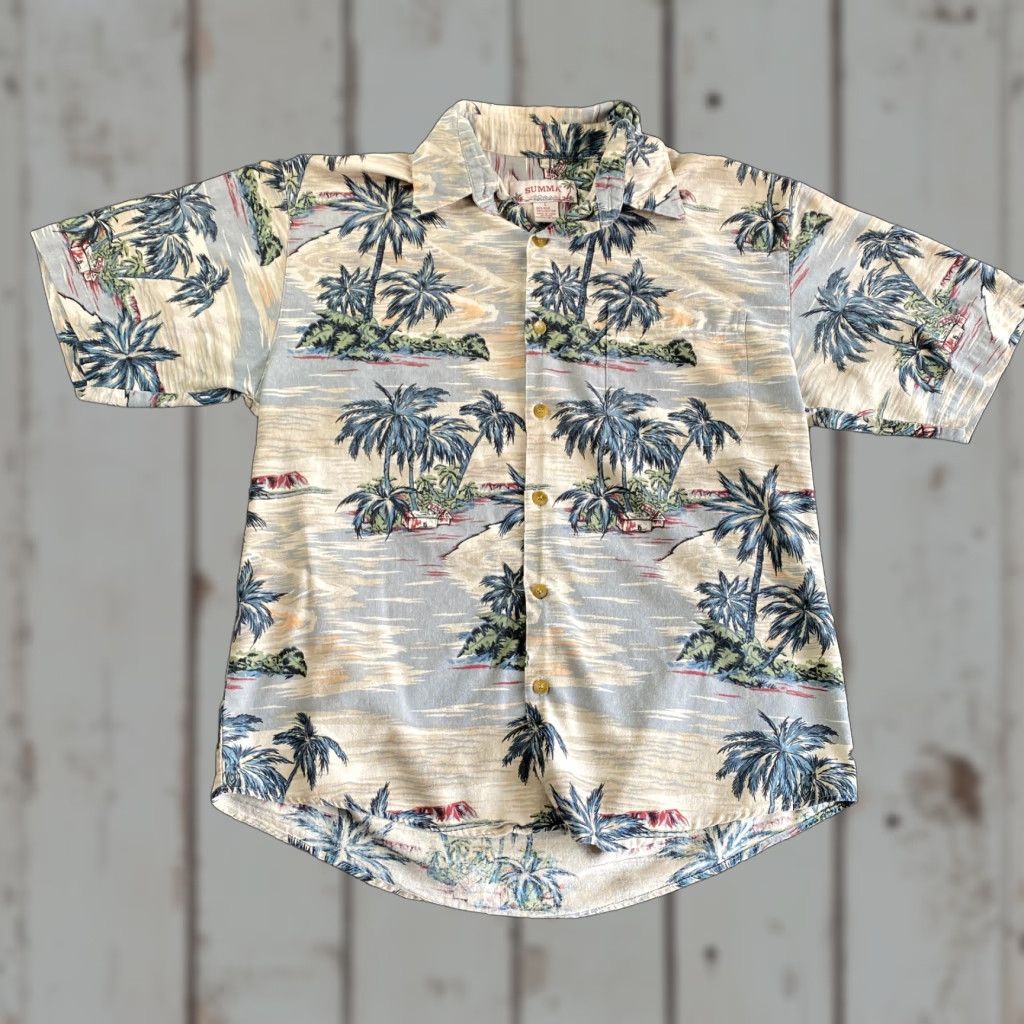 Vintage VINTAGE Summa Hawaiian Shirt Button Up L Silk Beige Palm Island Ocean Water Shirt Casual Mens 90s Hawaiian Size US L / EU 52-54 / 3 - 1 Thumbnail