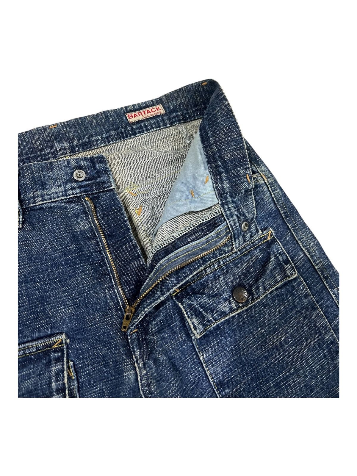 Indigo × Oni × Samurai Jeans Vintage 90s BARTACK 🇯🇵 Slub Indigo Denim Bush Denim Jeans Size US 30 / EU 46 - 4 Thumbnail