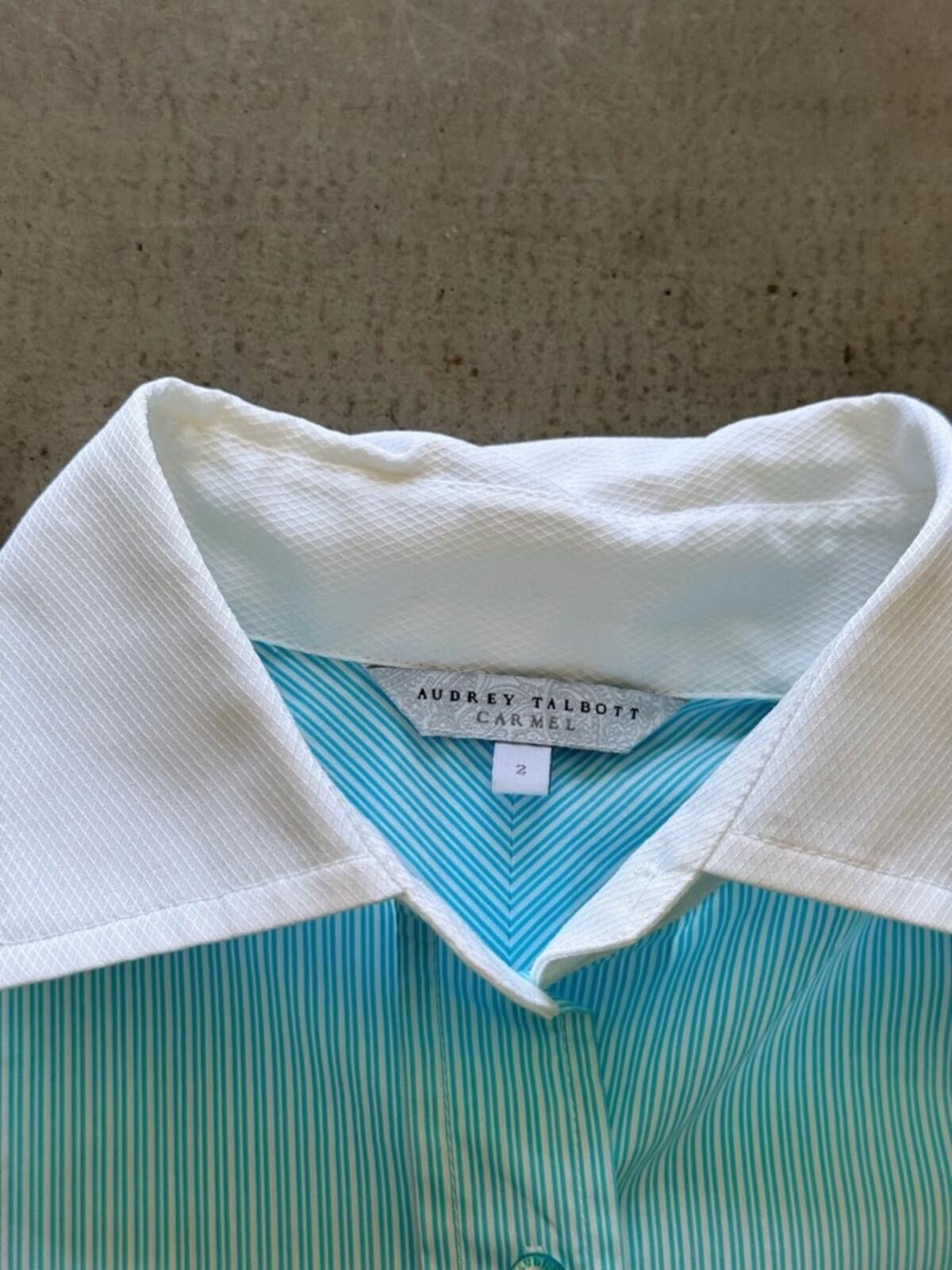 Robert Talbott Audrey Talbott / Striped Button Down Shirt / Blue White Size XS / US 0-2 / IT 36-38 - 5 Thumbnail