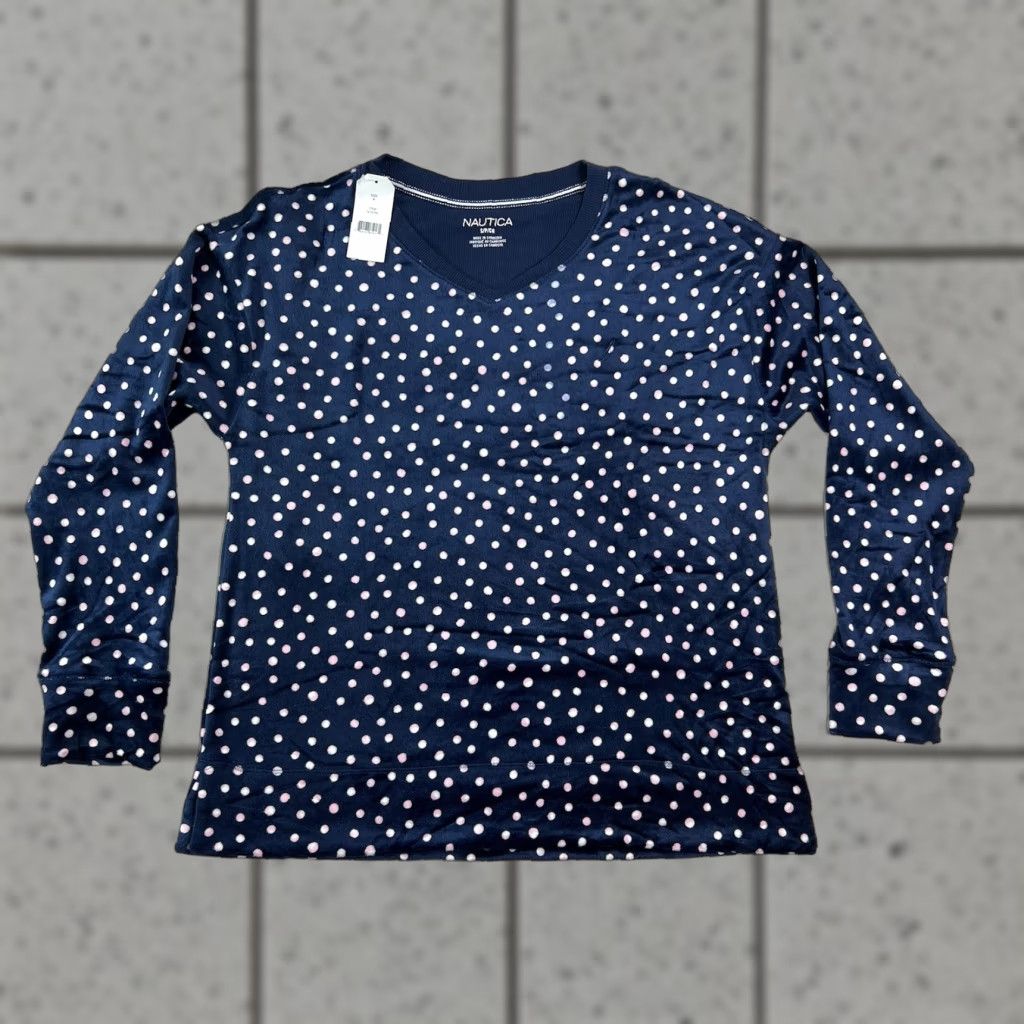Nautica VINTAGE NWT Women Nautica Polka Dot Blue White Sleep Longsleeve Shirt Soft Fleece Small Size S / US 4 / IT 40 - 1 Thumbnail