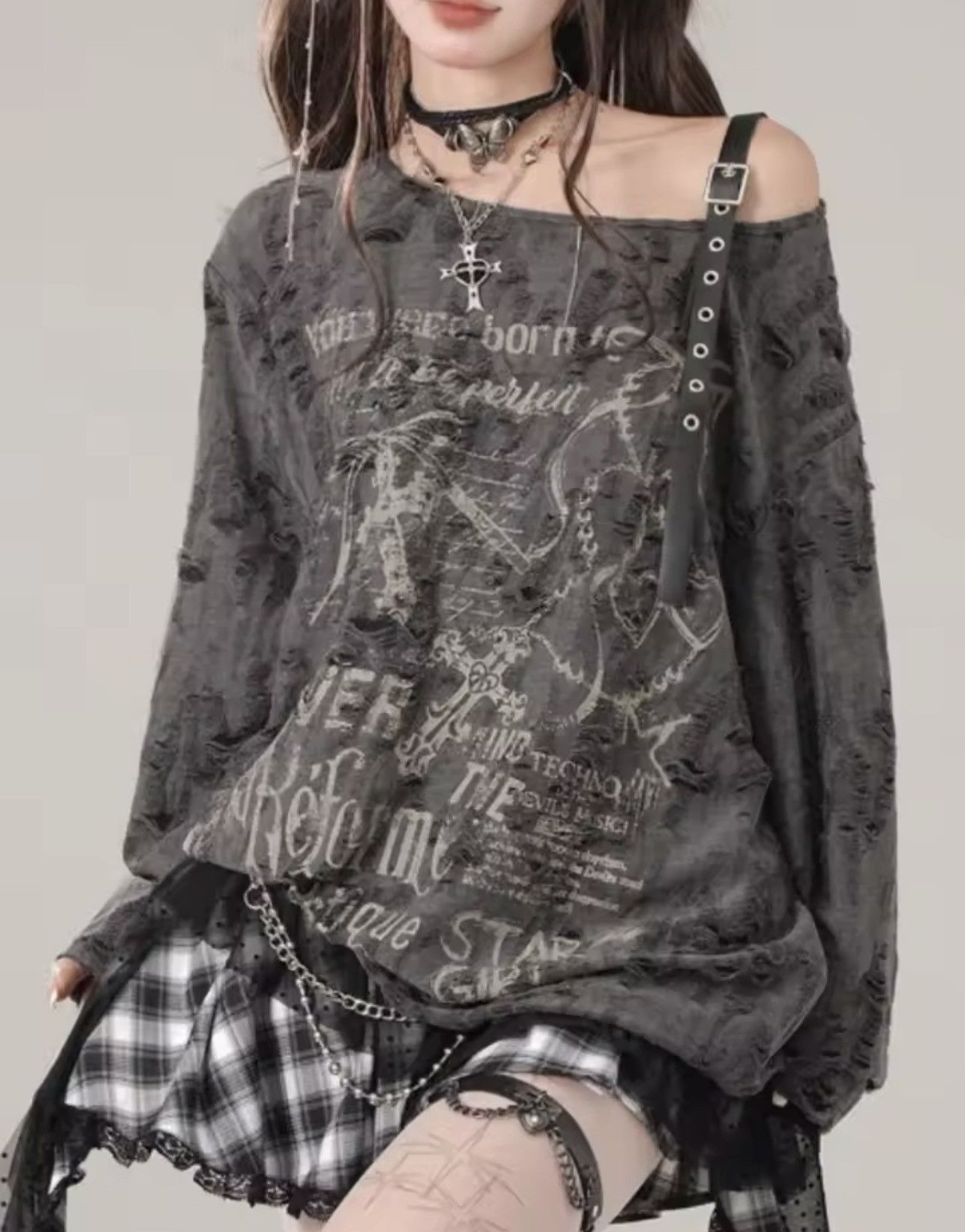 Other Y2K Grunge Distressed Oversized Knit Sweater Goth Punk Size XL / US 12-14 / IT 48-50 - 1 Thumbnail