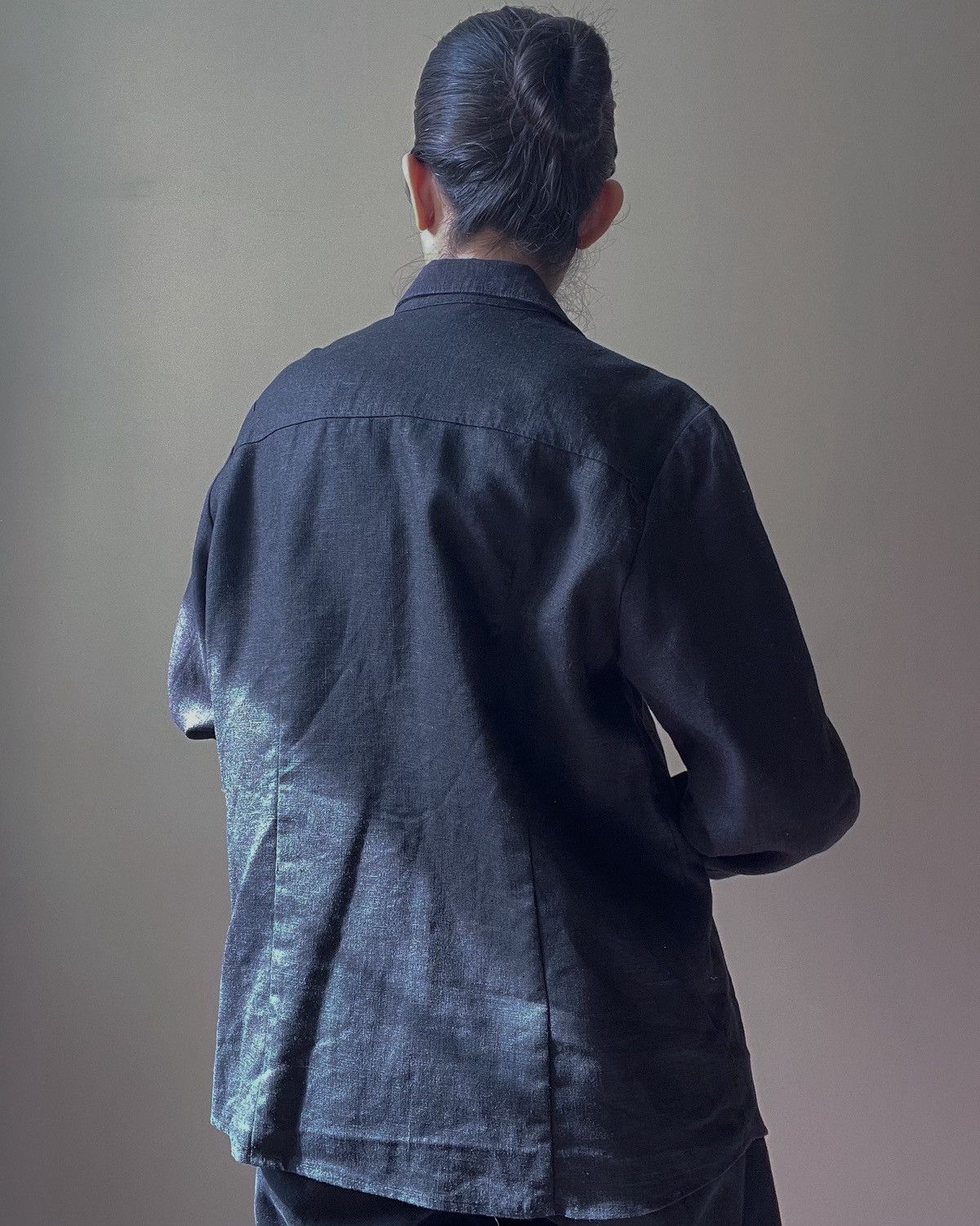Other Vintage Black Boxy Linen Shirt Size L / US 10 / IT 46 - 6 Thumbnail