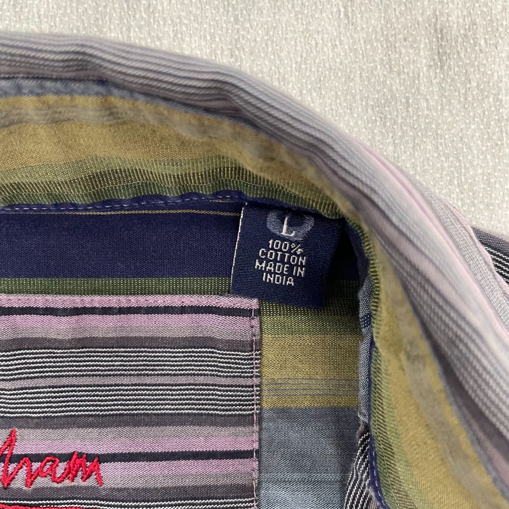 Robert Graham ROBERT GRAHAM Striped Button-Up Shirt Adult Large Purple Gray Long Sleeve Mens Size US L / EU 52-54 / 3 - 7 Thumbnail