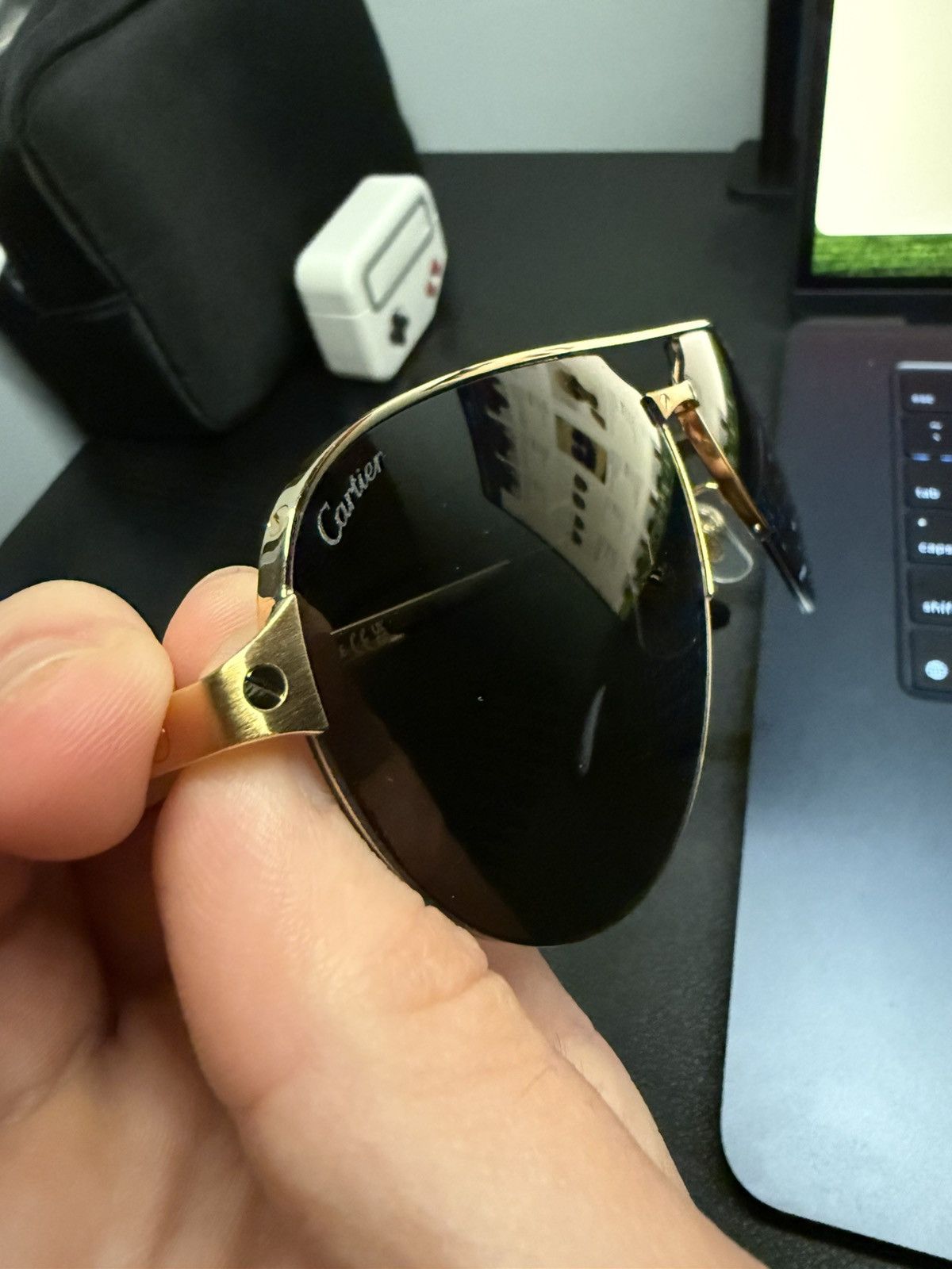 Cartier Cartier Men's Half-Rim Metal Aviator Sunglasses with Logo Size ONE SIZE - 6 Thumbnail