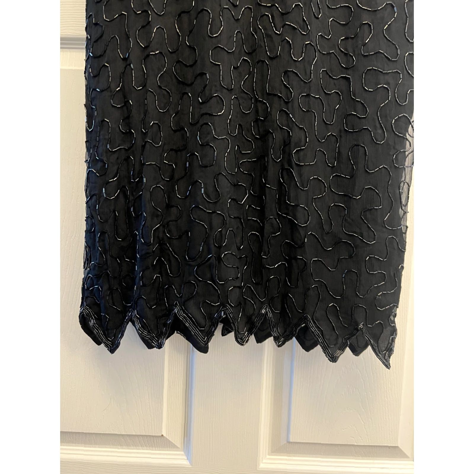 Vintage VINTAGE Denise Elle Dress Womens Large Silk Beaded Midi Scalloped 90s Elegant Black Silk Beaded Dress Size L / US 10 / IT 46 - 7 Thumbnail