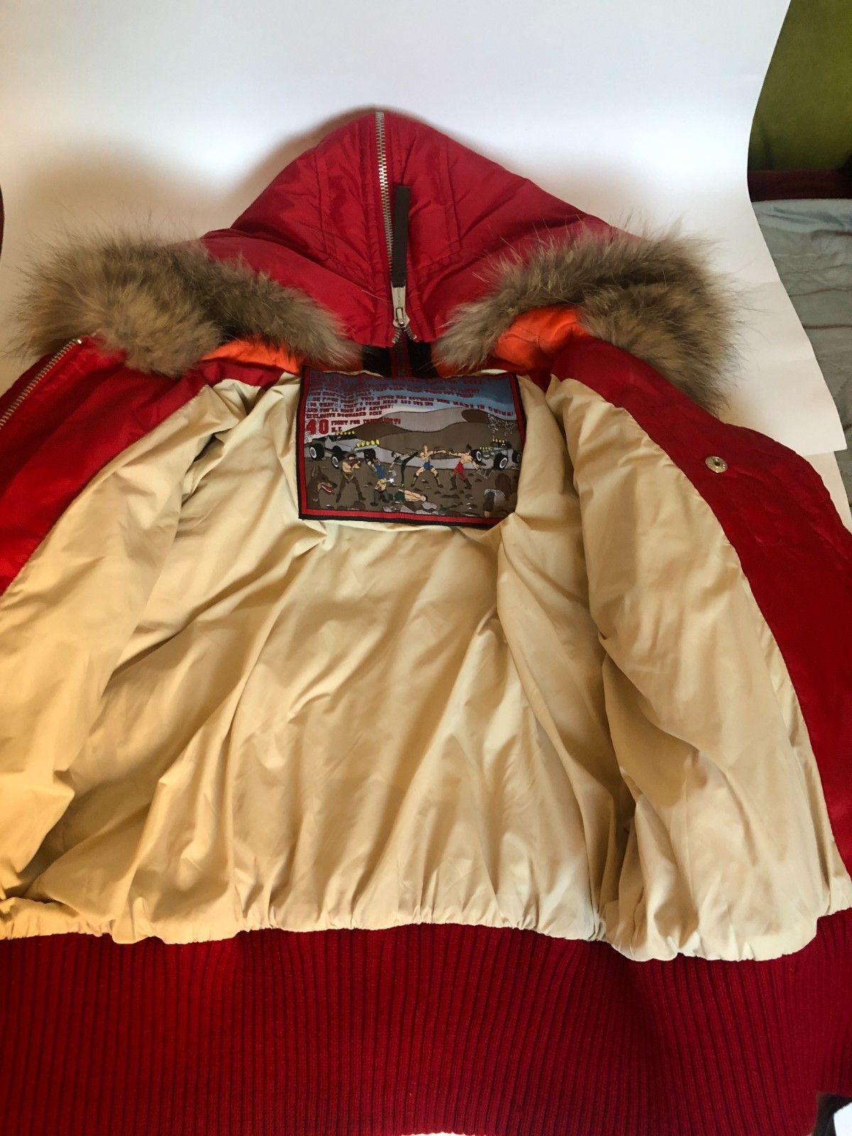 Dsquared2 Pre Dsquared Fighting Dudes Red Zip Fur Down Jacket 40 Size S / US 4 / IT 40 - 5 Thumbnail
