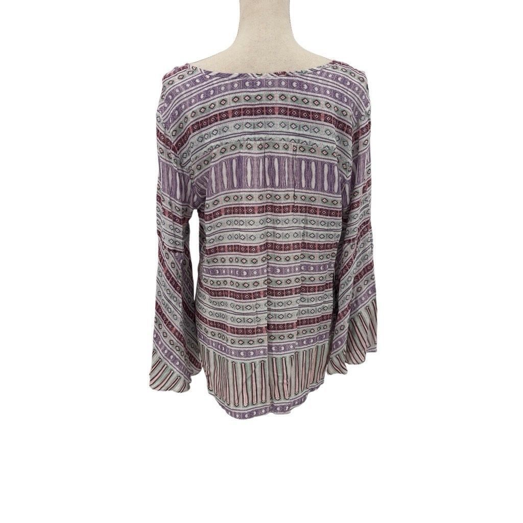 Other Vintage America Blues Aztec Tribal Bell Sleeve Boho Blouse Purple White Large Size L / US 10 / IT 46 - 2 Thumbnail