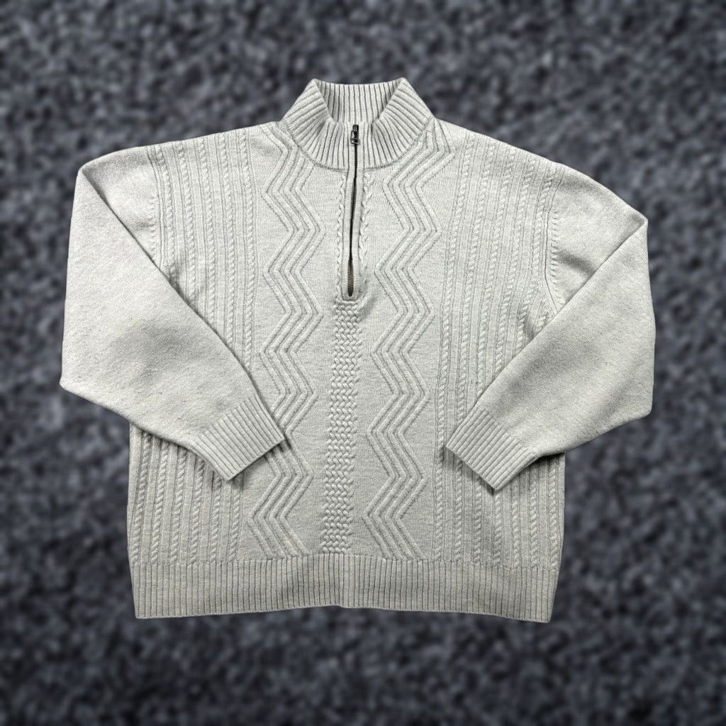 Pronto Uomo Pronto-Uomo Sweater Mens 2XLT Tall Light Gray Wool Cable Knit 1/4 Zip Pullover Size US XXL / EU 58 / 5 - 1 Thumbnail