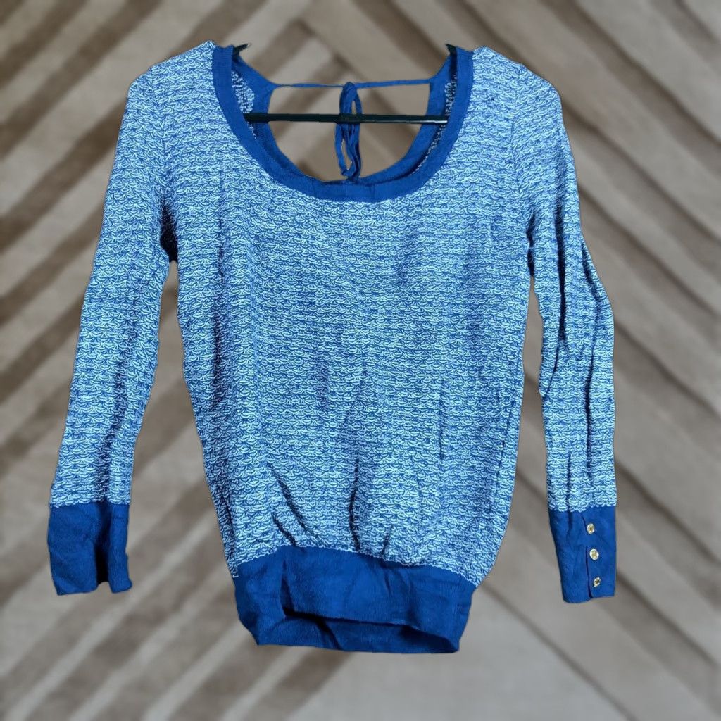 Vintage Ivanka Trump Womens Sweater Blue Scoop Neck Long Sleeve Back Tie Small Size S / US 4 / IT 40 - 1 Thumbnail
