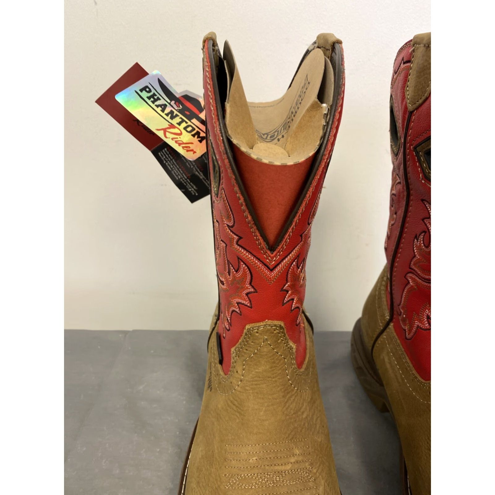 Doublet VINTAGE Double H Phantom Rider Work Boots Men’s 11 Wide Square Toe Leather Brown Red Embroidery Size US 11 / EU 44 - 3 Thumbnail