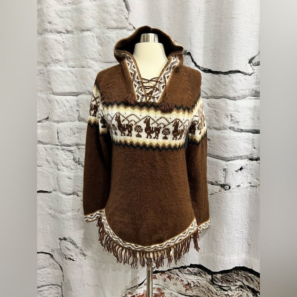Other 100% Alpaca Wool Knitted Hoodie Pullover Sweater Alpaca Pri Size S / US 4 / IT 40 - 1 Thumbnail
