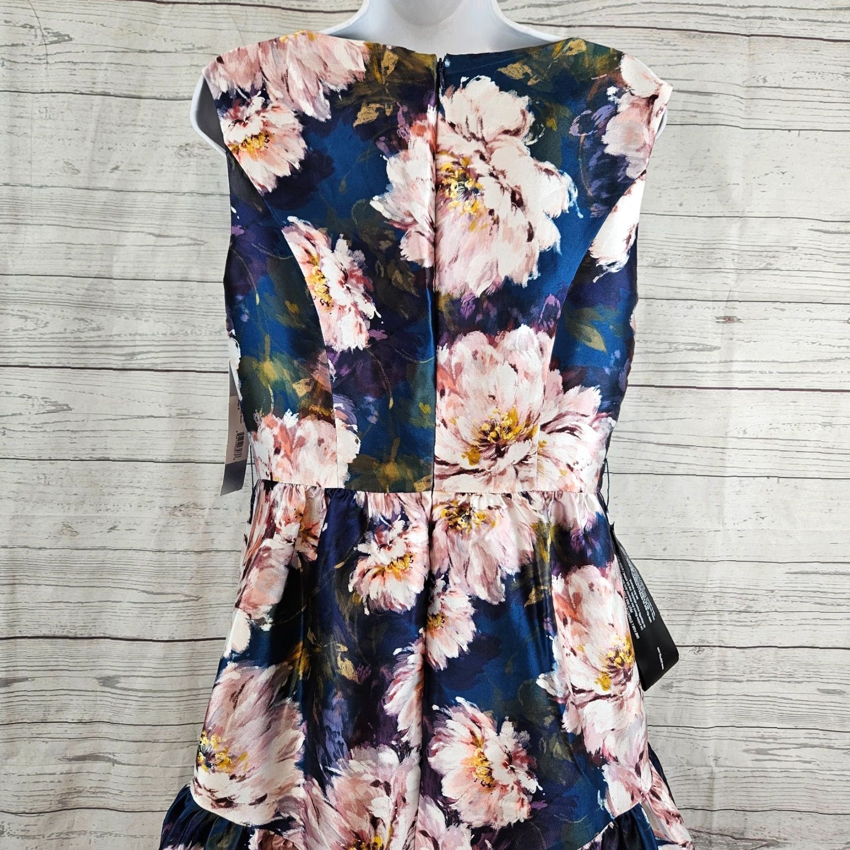 Vintage Kay Unger Dress Womens Lydia Tea Length Midi Floral Sleeveless Pockets Blue Pink Sz 8 Size M / US 6-8 / IT 42-44 - 5 Thumbnail