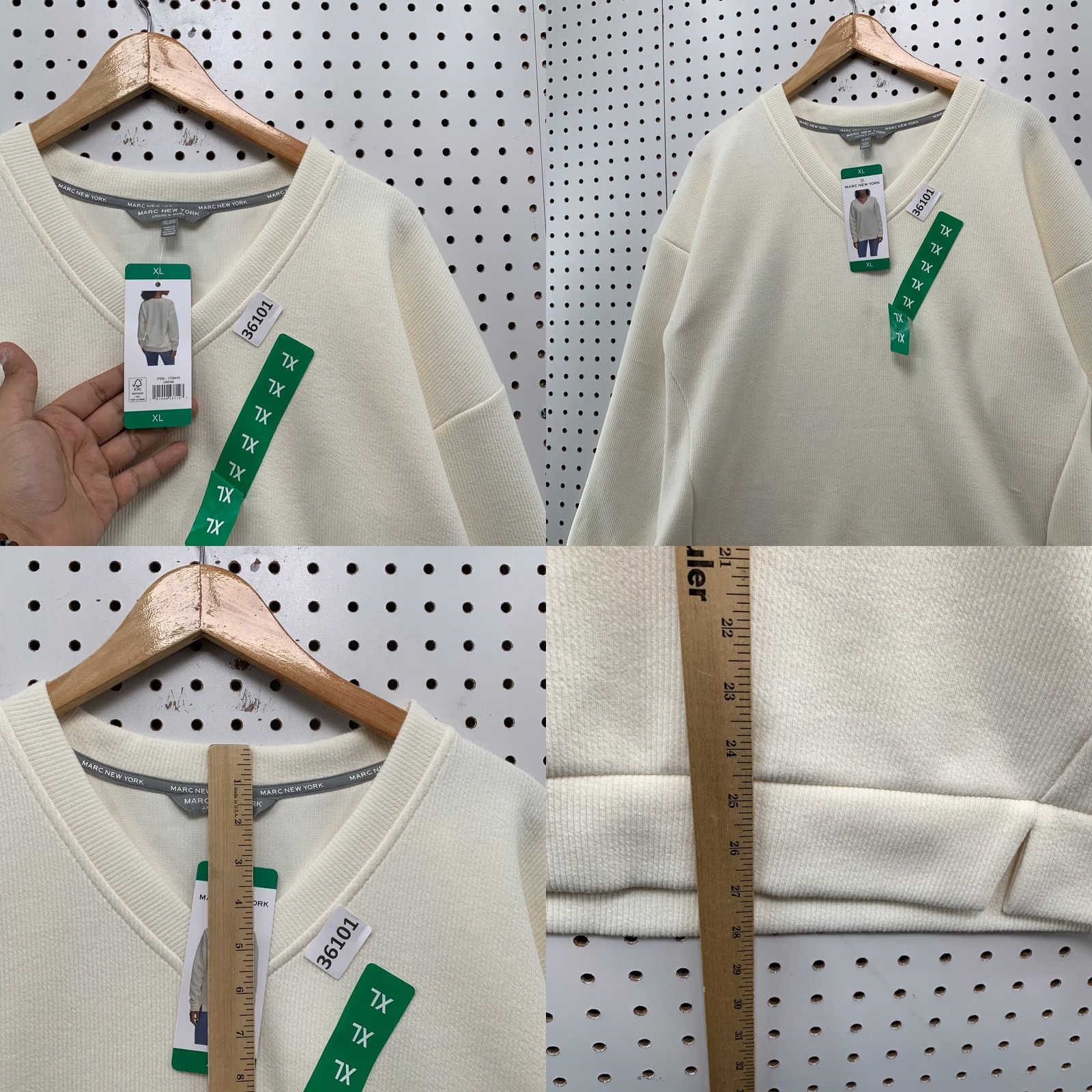 Vintage Marc New York Sweater Womens XL Cream Pullover Sweater V-Neck Relaxed Fit 23x28 Ivory Sweatshirt Womens XL Size XL / US 12-14 / IT 48-50 - 8 Thumbnail