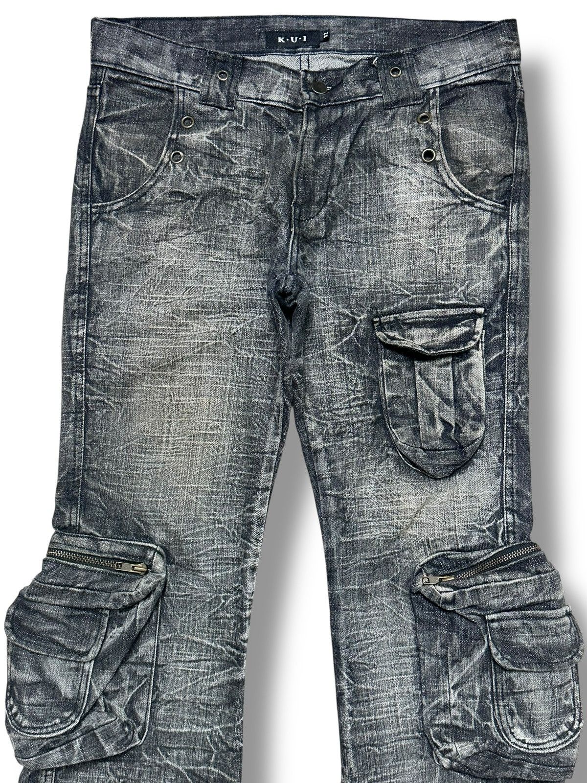 Vintage K.U.I. Cargo Jeans | Rare Japanese Streetwear | Flared Faded Size US 34 / EU 50 - 3 Thumbnail