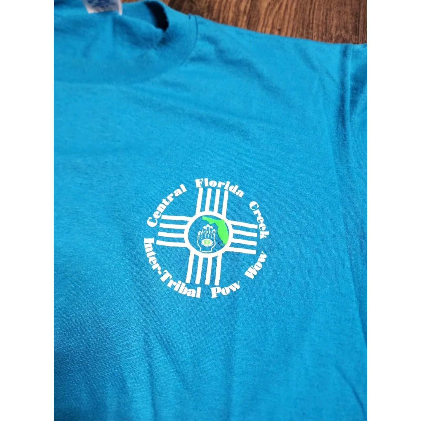 Jerzees VINTAGE Mens L Central FL Creek Inter-Tribal Pow Wow Native T Shirt 1980s Cotton Blend Graphic Tee Blue Unisex Size US L / EU 52-54 / 3 - 4 Thumbnail
