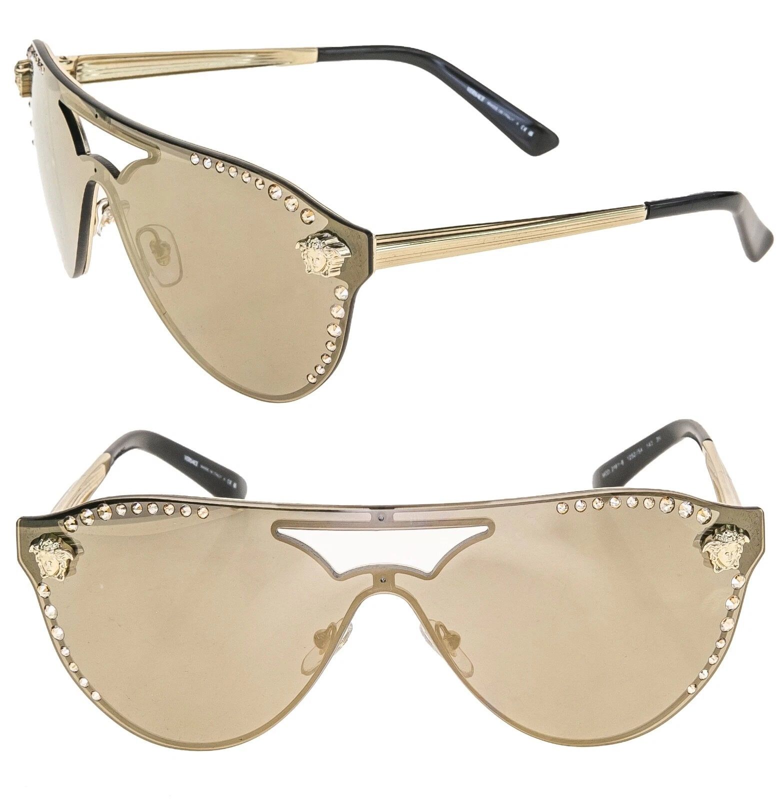 VERSACE VE2161 GLAM Crystal Stud 2161 Aviator Sunglasses
