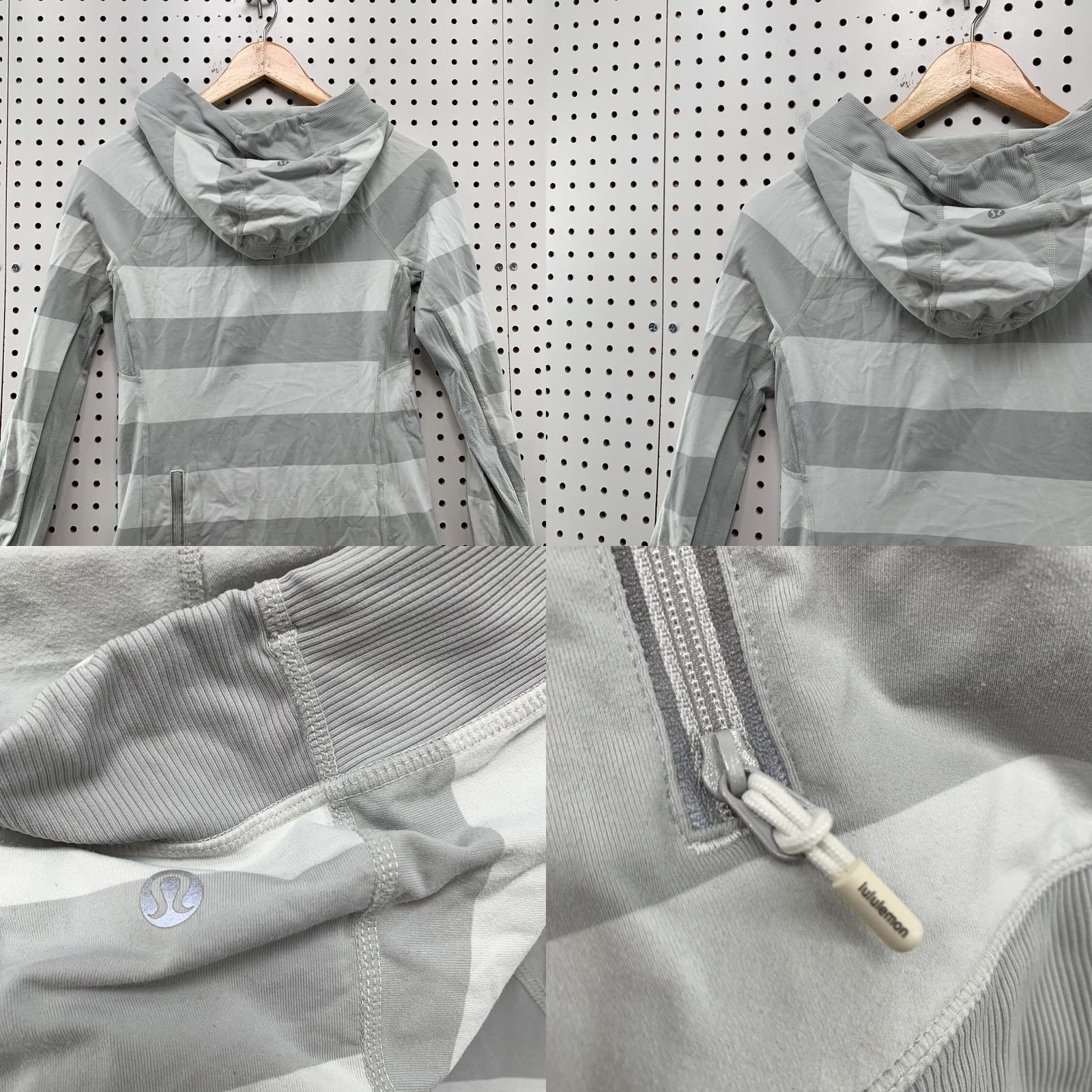 Lululemon Lululemon Hoodie Sweatshirt Womens Size 4 Gray White Striped COWL 15x26.5 Size S / US 4 / IT 40 - 8 Thumbnail