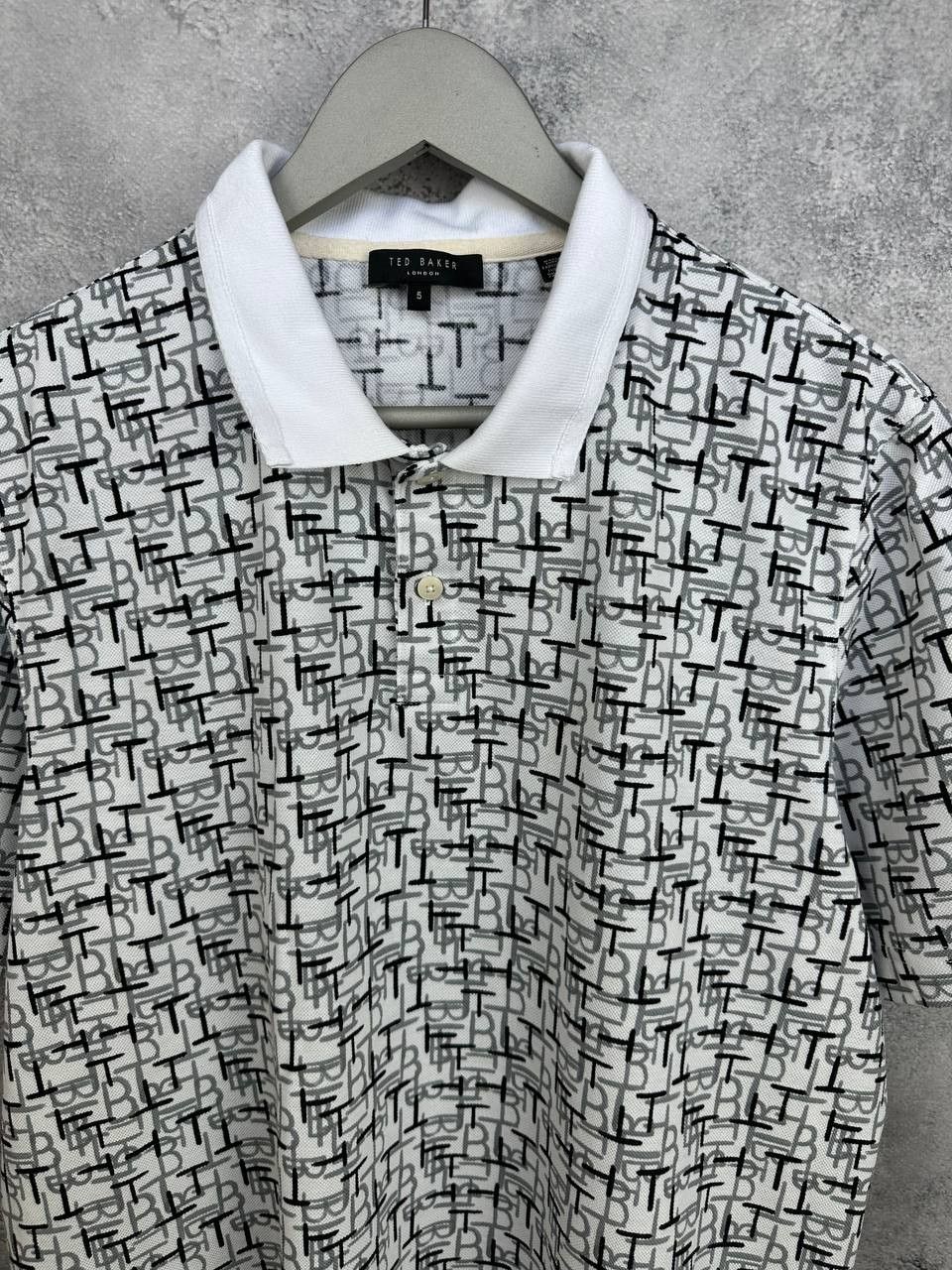 Ted Baker Ted Baker London White Polo Shirt Allover Monogram Print Size US XL / EU 56 / 4 - 4 Thumbnail