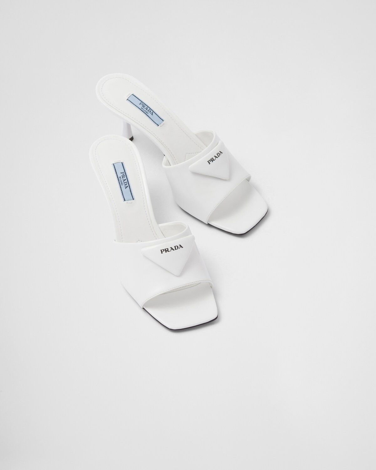 Prada oc11z0625 Brushed Leather Heeled Slides Sandals in White Size US 7 / IT 37 - 4 Thumbnail