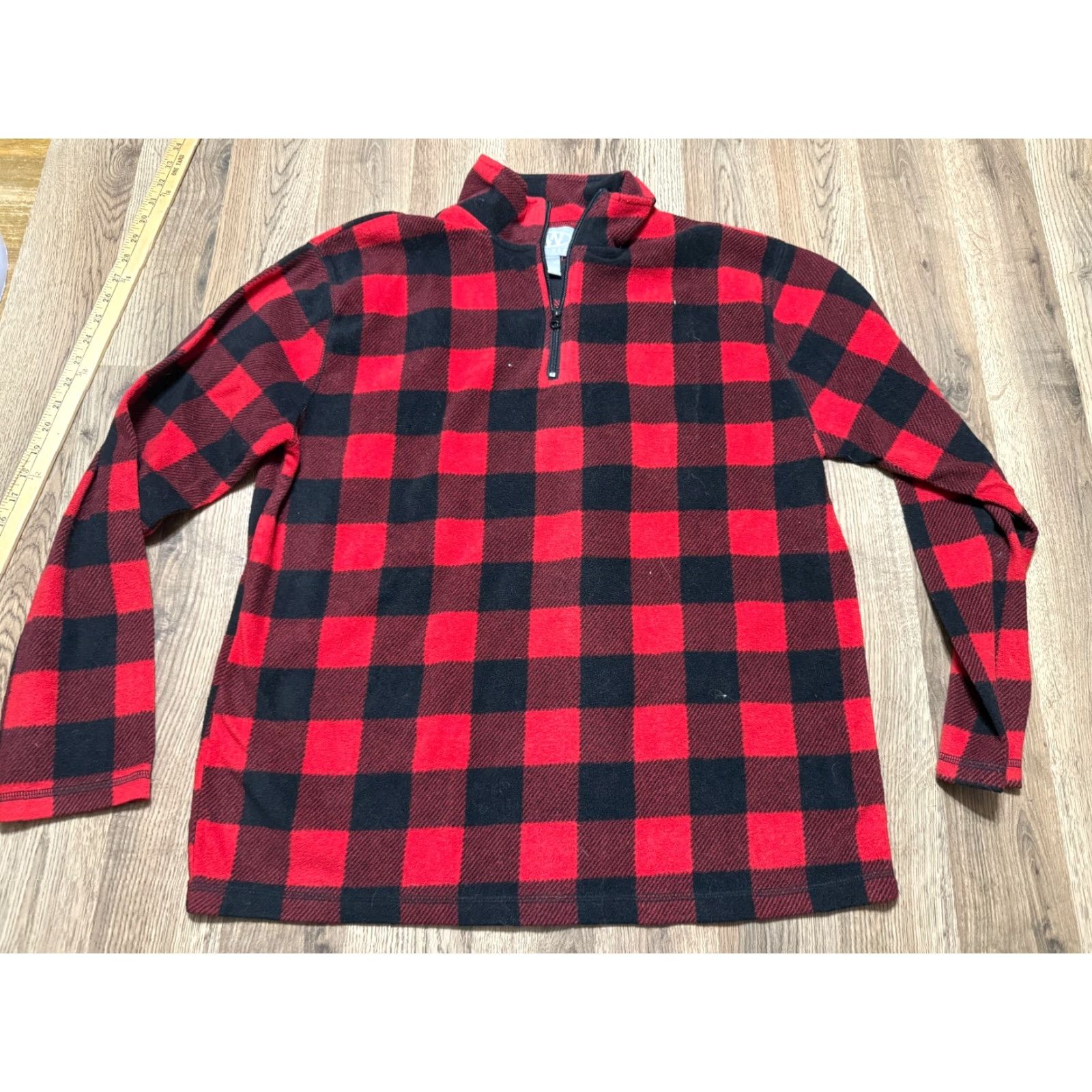 Vintage Rugged Wear Sweater Men XL Black Red Buffalo Plaid 1/4 Zipper Pullover Size US XL / EU 56 / 4 - 2 Thumbnail