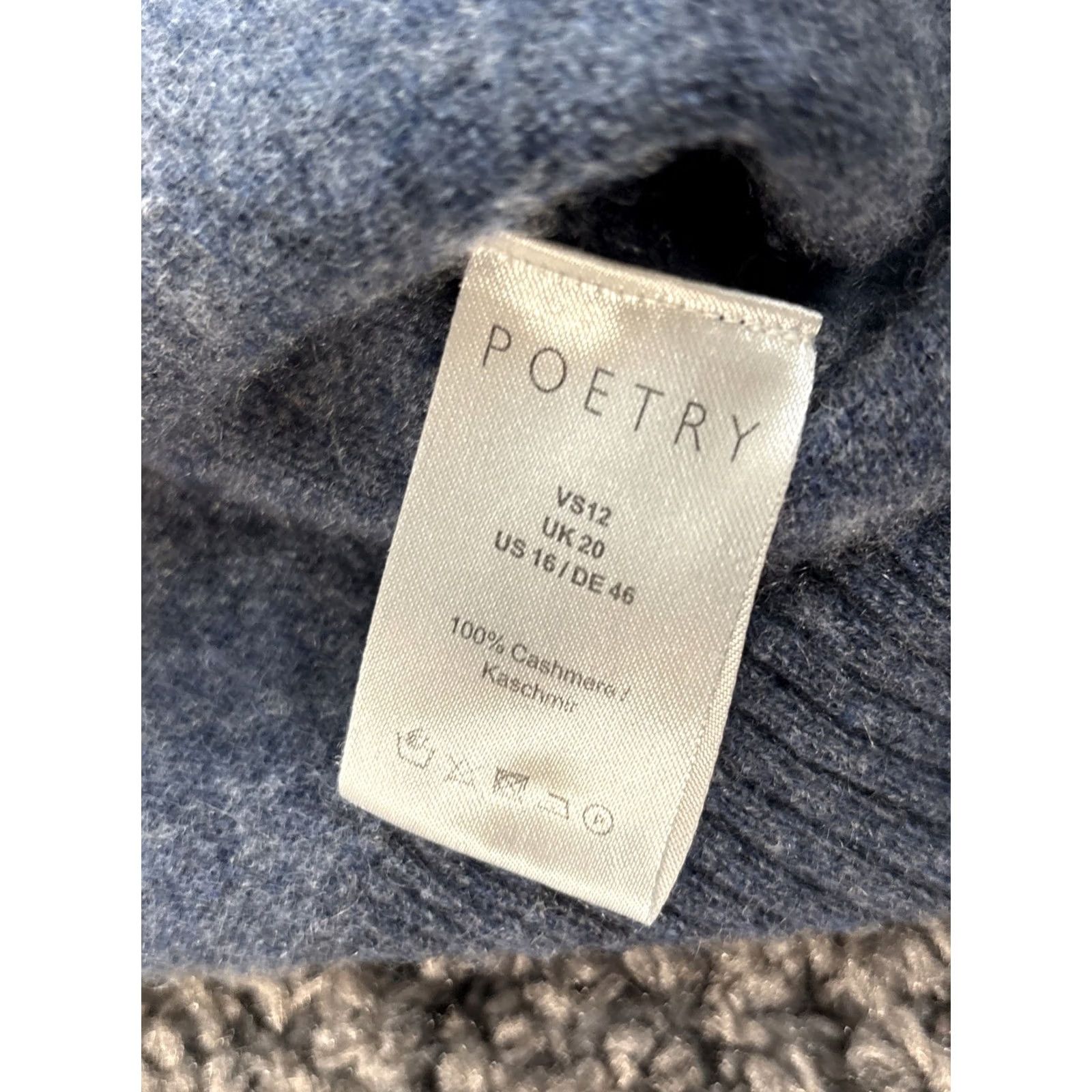 Vintage POETRY Sweater Dolman Sleeve V-Neck 3/4 Sleeve Blue 100% Cashmere Pullover Womens 16 Medium Regular Knit Soft Boxy Pullover Size XXL / US 16-18 / IT 52-54 - 5 Thumbnail