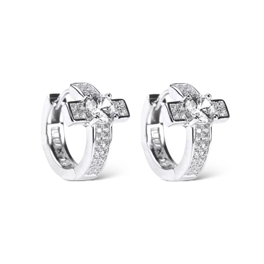 Other 15mm CZ Cross Hoop Earrings for Men Women Unisex Style Size ONE SIZE - 1 Thumbnail