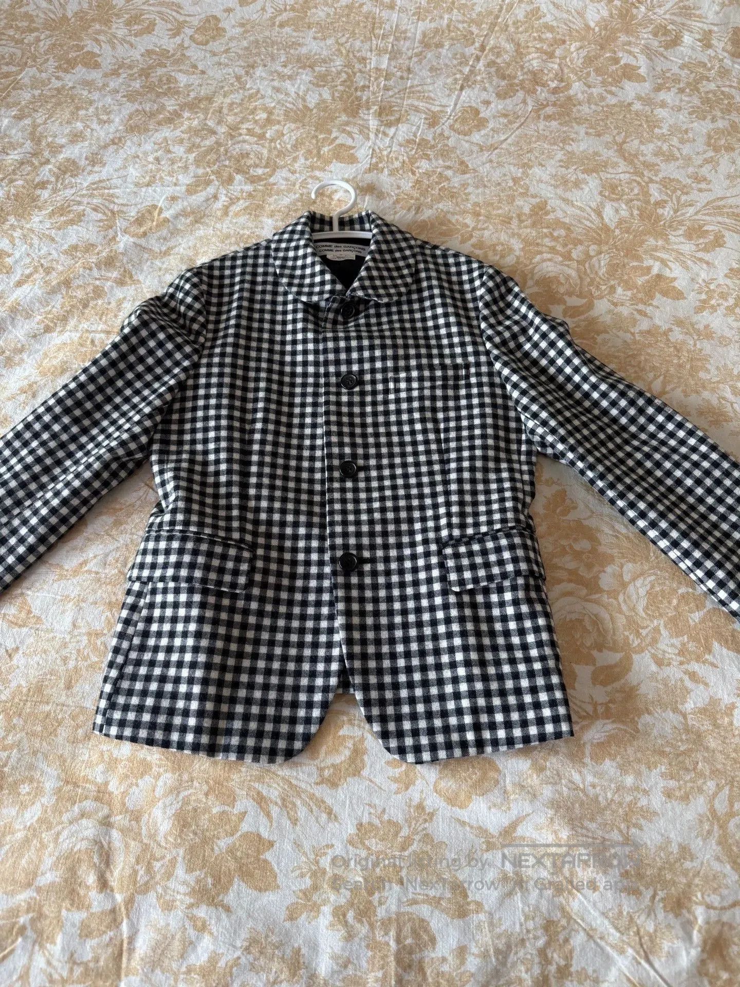 CDG Comcom Black and White Check Wool Jacket.