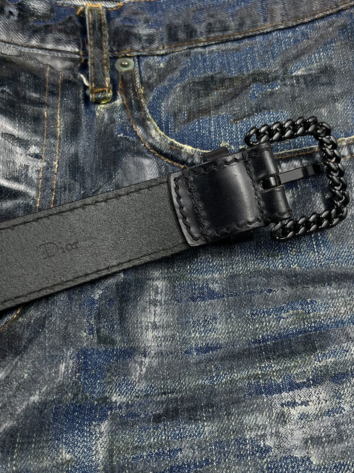 Dior × Hedi Slimane AW06 Dior Homme Hedi Slimane Chain Link Buckle Leather Belt Size ONE SIZE - 5 Thumbnail