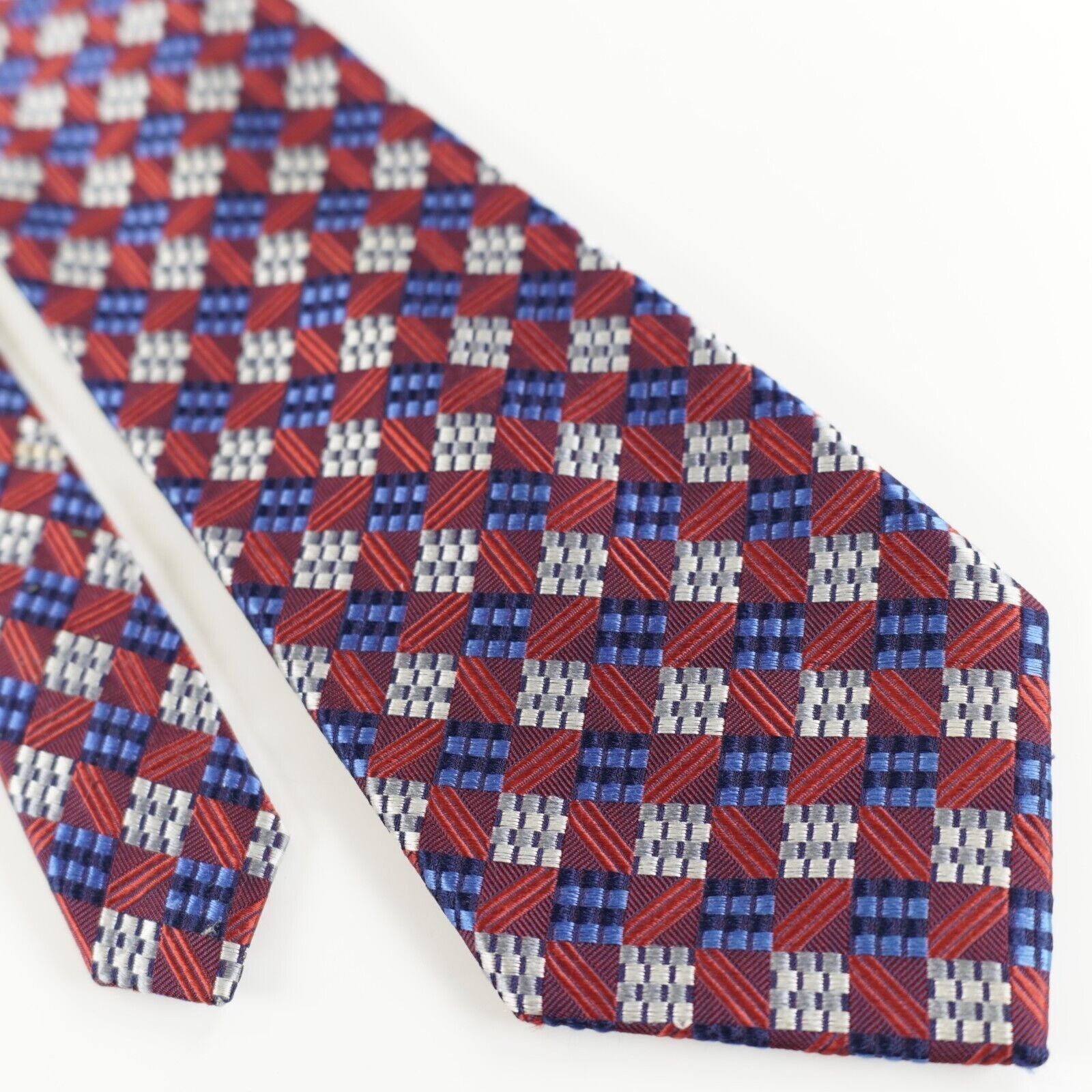 Piattelli Bruno Piattelli Red Blue Check Silk Woven Tie Size ONE SIZE - 1 Thumbnail