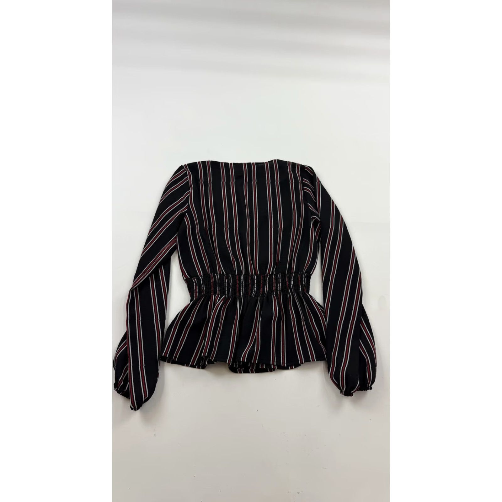 Vintage Sadie & Sage Blouse Womens XS Black Red White Striped Long Sleeve Peplum Top Size XS / US 0-2 / IT 36-38 - 5 Thumbnail