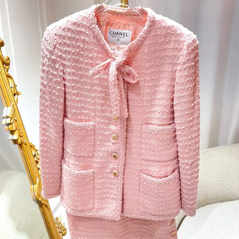 Chanel Chanel Pink Wool Blend Women's Coat 0089 Size L / US 10 / IT 46 - 1 Thumbnail