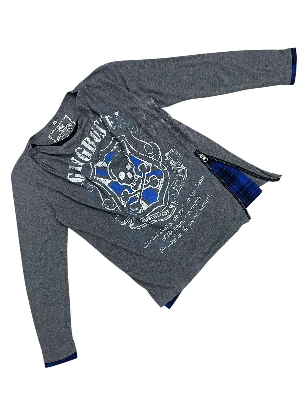 Japanese Brand Gangbuster Tartan Blue Y2K Punk Skull Layer Tee Size XS / US 0-2 / IT 36-38 - 1 Thumbnail
